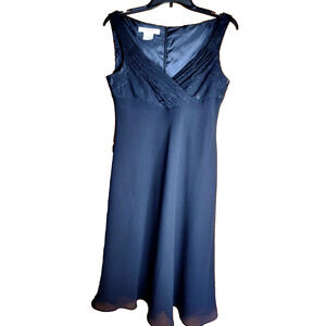 EVAN PICONE women's 10 sparkly little black cocktail dress satin trim wrap EUC